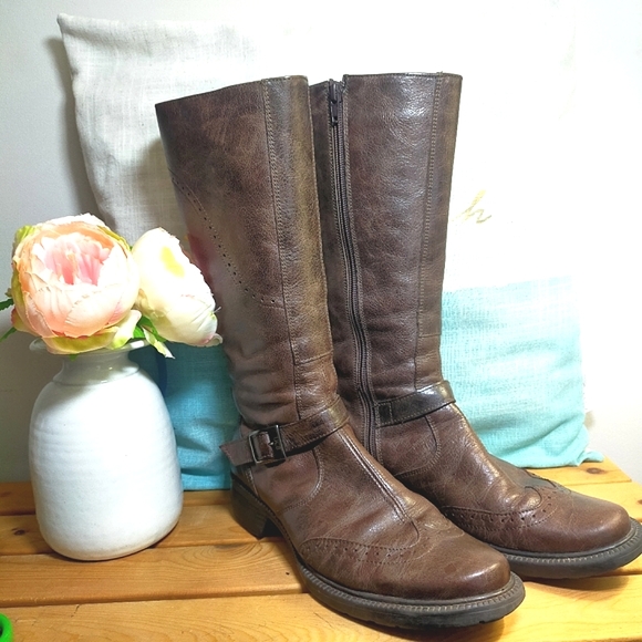 United Colors of Benetton Y2K Brown Leather Zip Up Mid Calf Boots - Picture 1 of 13